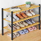 Smiry Bamboo Shoe Rack for Closet, 3 Tier Wooden Stackable Shoe Organizer, Free Standing Shoes Storage Shelf for Entryway, Fr