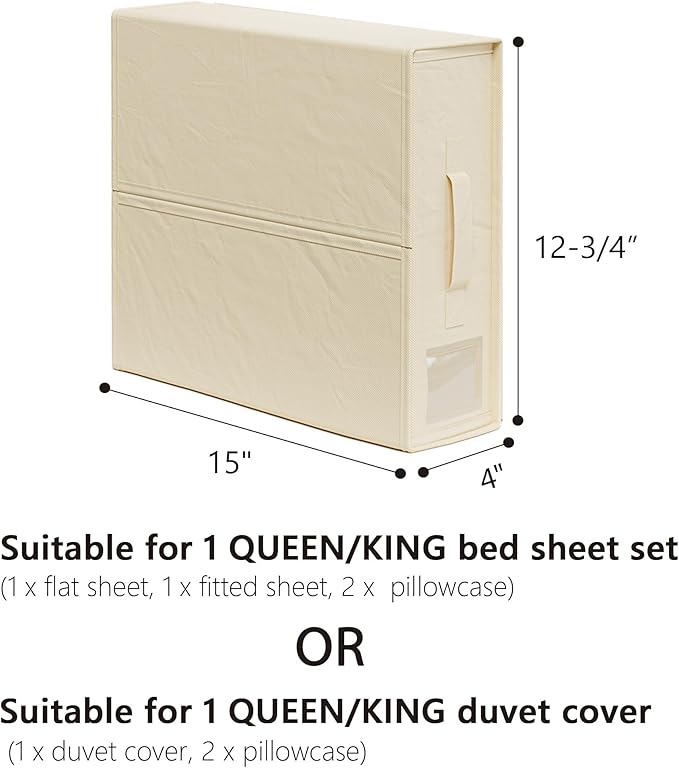 SheetCube Bed Sheet Organizers and Storage 4 Pack, Foldable Linen Closet Organizer with Window and Label, Bedding Folder Stor