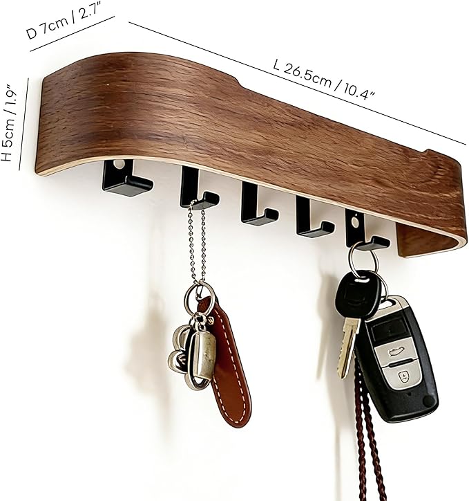 Wall Mount Key Holder with 5 Hidden Hooks Modern Key Hanger Rack Wood Entryway Hook Mail Organizer Tray Shelf Home Decor for 