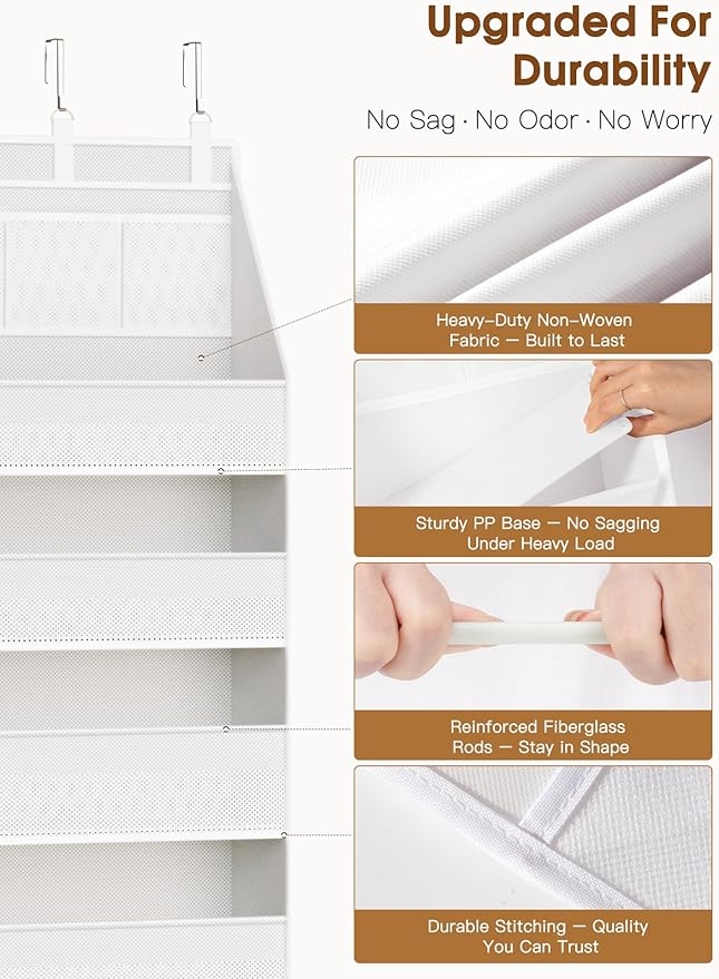 Criusia Over the Door Organizer, Heavy-Duty 6-Shelf Hanging Storage with 13 Mesh Pockets, 55lbs Capacity Behind the Door Stor