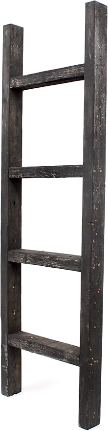BARNWOODUSA Rustic Decorative Ladder - 100% Upcycled Wood (48" x 12" x 1.5", Smoky Black)