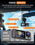 3 Channel WiFi Dash Cam Front and Rear Inside with 64GB SD Card, 2.5K+1080P+1080P Car Dash Camera for Cars Front and Rear, Da