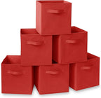 Casafield Set of 6 Collapsible Fabric Cube Storage Bins, Red - 11" Foldable Cloth Baskets for Shelves, Cubby Organizers & Mor
