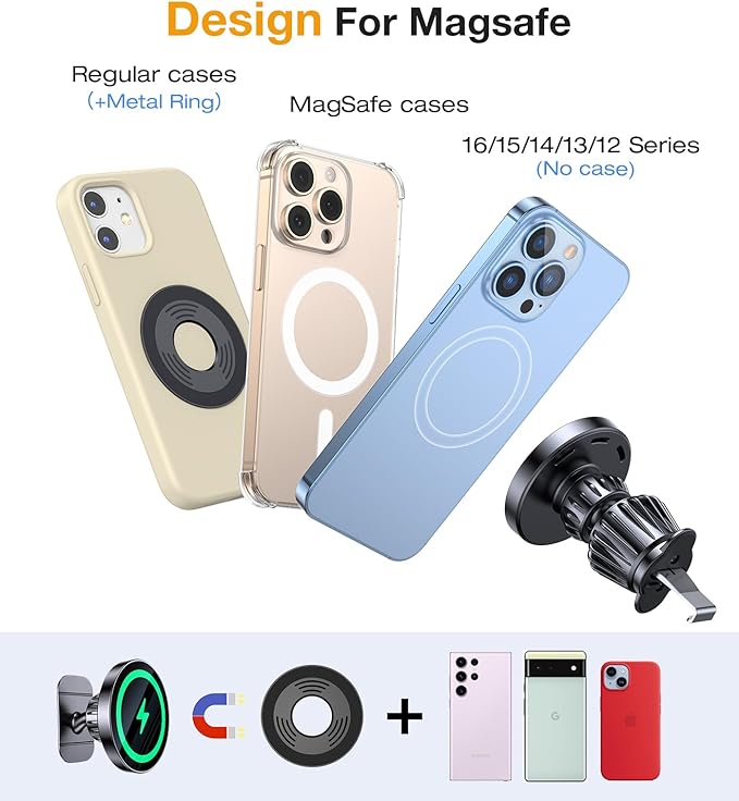 Kaistyle for MagSafe Car Mount Charger【Stronger Magnets】iPhone Magnetic Wireless Car Charger【Dashboard+Vent】 for Magsafe Charger Cell Phone Car Mount for iPhone 17 Pro Max 16 15 14 13 12 Magsafe case