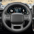 MEWANT Hand Stitch Black Grey Artificial Leather Steering Wheel Cover for Ford F150 Lightning F350 2024 Expedition