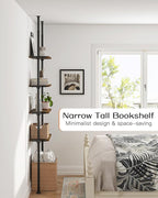 ALLZONE Adjustable Tall Narrow Bookshelf for Bedroom, 4-Tier Ladder Bookcase for Small Spaces, Tension Mount Tall Skinny Book