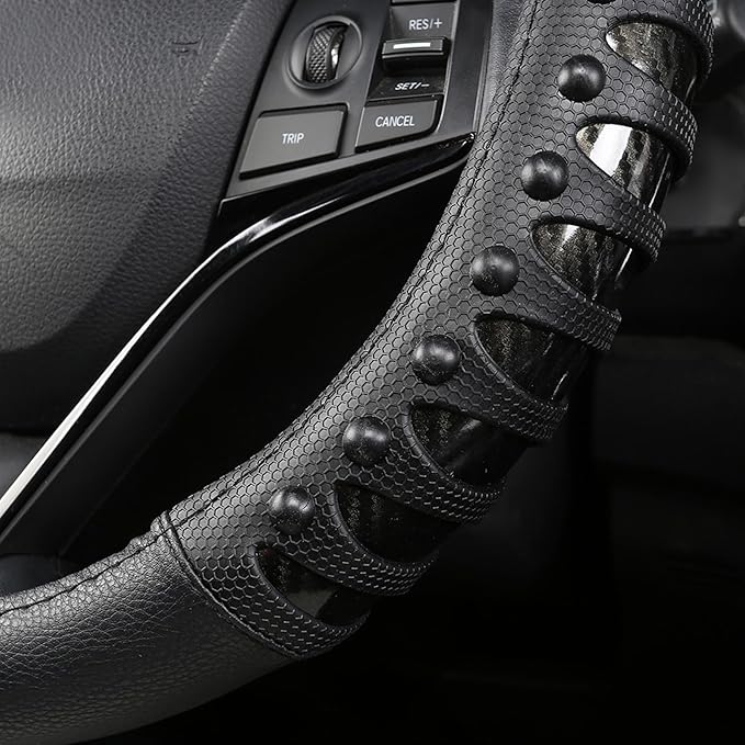 West Llama Microfiber Leather Car Steering Wheel Cover for Men Women,Universal Fit 15.5-16 inch(Leather Nails-Black-Large Siz