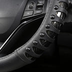 West Llama Microfiber Leather Car Steering Wheel Cover for Men Women,Universal Fit 15.5-16 inch(Leather Nails-Black-Large Siz