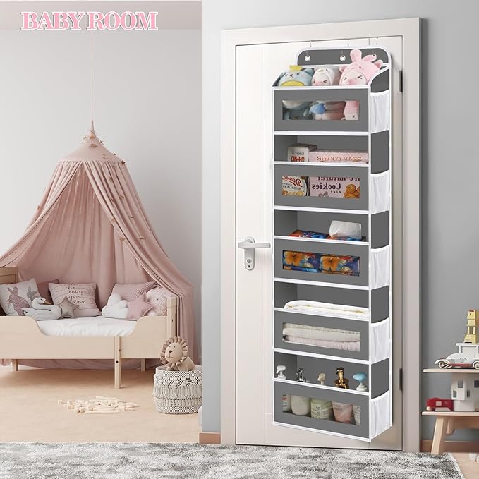 KYEVIS Over The Door Organizer, 5 Shelves Closet Door Hanging Storage and Organizer with 10 Mesh Pockets, Nursery Closet Orga