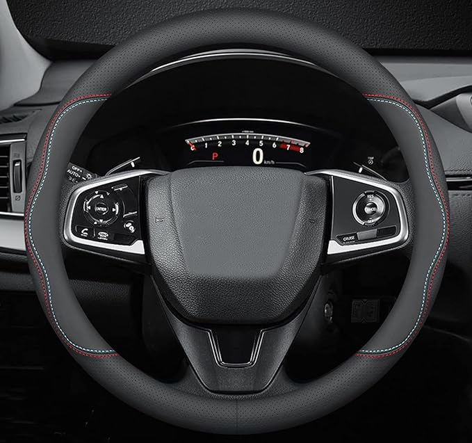 Car Steering Wheel Cover Compatible with Honda CR-V 2025 2024 2000-2023 Year, Breathable Premium Leather, Anti-Slip Design, A-Style