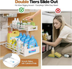 2-Pack 17"Deep Under Sink Organizer And Storage, 2-Tier L-Shaped Pull Out Cabinet Organizer with Upgraded Slide Rails, Height