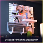 Keepo Peg Board Wall Organizer for Gaming Setup, Pegboard with Adhesives & Screw Mounts, Includes Peg Board Accessories for G