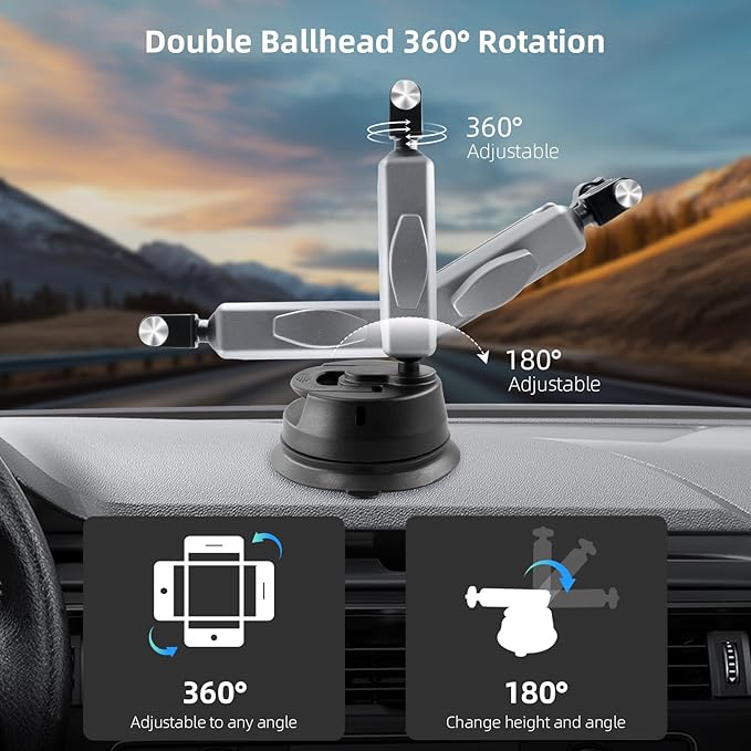REYGEAK Suction Cup Car Mount with 1/4 Thread, 360° Rotation Windshield Car Mount for GoPro Hero 12 11 10 9 8 Insta360 X4 X3 Go3 DJI Action 4, Pocket 3 Accessories