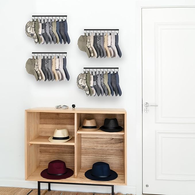 Mkono Hat Rack for Wall Hat Storage Organizer for 40 Baseball Caps, Modern Metal Closet Hat Hooks, Wall Mount Ball Caps Holde