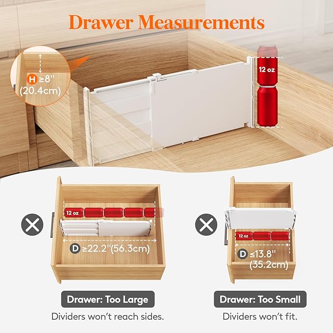Lifewit 8" Tall 6 Pack Drawer Dividers, 35-56.5cm/13.8-22.2" Expandable Drawer Divider for Clothes, Adjustable Dresser Drawer