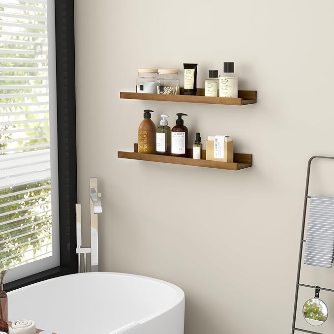 Picture Ledge Wall Shelves 24 inch Width Set of 2, Solid Pine Wood Rustic Floating Ledge Shelves for Wall for Kids' Room Bedr