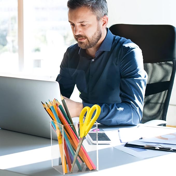 Mototo 8 Pieces Clear Acrylic Pen Holder Acrylic Pencil Cup Clear Makeup Bush Holder Acrylic Desktop Stationery Organizer for