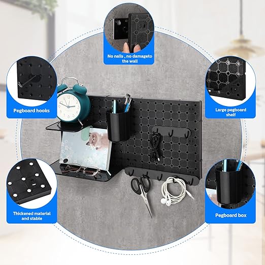 Chunful 58 Pcs Pegboard Organizer Kits Plastic Pegboard Wall Panel Mount Display Accessories Include Storage Boards Buckets a