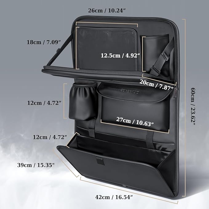 Coverado Backseat Car Organizer 2 Packs, Nappa Leather Car Seat Organizer with Touch Screen Tablet Holder, Foldable Food Tray, Kick Mats Protector, Multi Car Storage Accessories, Garbage Bag Holder
