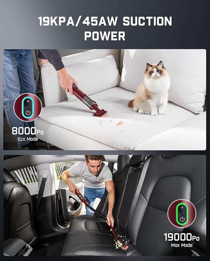 Fanttik Slim V8 APEX Car Vacuum, 4-in-1 Portable Mini Cordless Vacuum with 19000pa Suction Power, Type-C Charge, 2 Suction Mo
