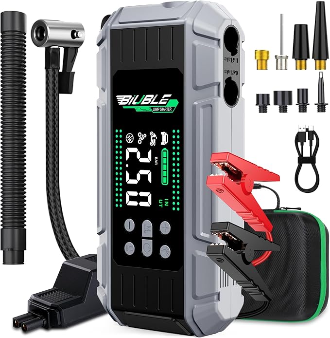 8000A Jump Starter with Air Inflator/Deflator Compressor, 65W Charging Car Battery Jump Starter (All Gas/16L Diesel),