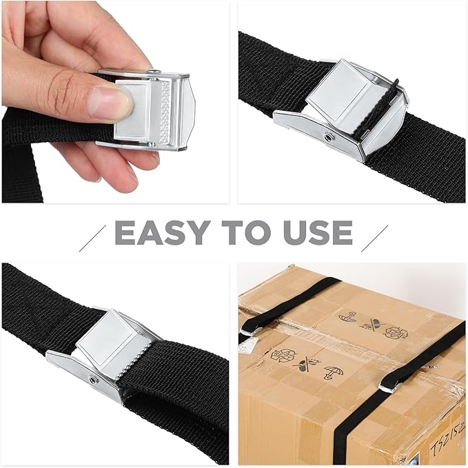 Riakrum 15 Pack 10 Feet Lashing Straps Adjustable Kayaks Tie Down Cam Buckle Straps with Buckles up to 250lbs for Cargo, Luggage, Motorcycles, Truck, Car Roof Rack, Sup Surfboard(Black)