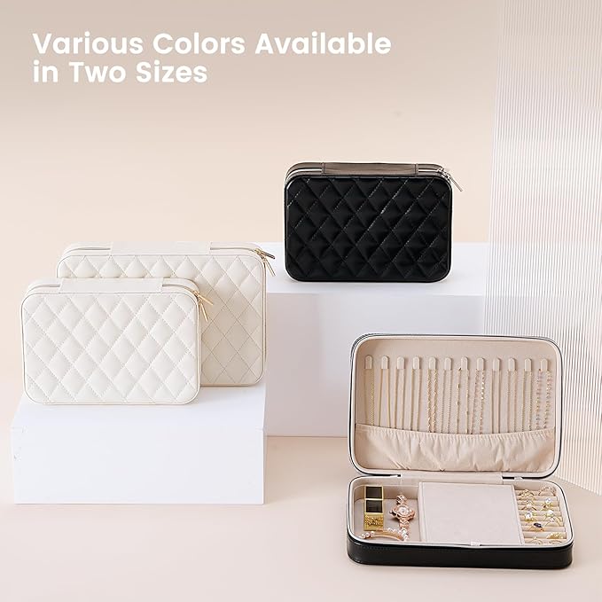 Lolalet Travel Jewelry Case for Women Girls, Travel Jewelry Organizer Box with Mirror & Clear Storage Bag, Small Portable Ear