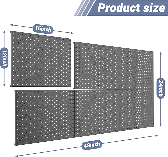 WALMANN 6-Pack 12"x16" Metal Pegboard Panels for Garage, Tool Organizer Pegboards for Pegboard Hooks - Compatible with 1/8" &