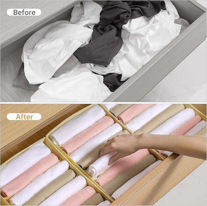 4 Packs T-shirt Drawer Organizers for Clothing,8 Grids Compartment Wardrobe Storage Box, Washable Clothes Organizer for Folde