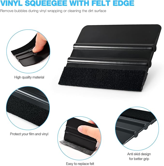 Gomake Vinyl Wrap Tool Window Tint Kit,Car Window Tint Application Kit with Small Rubber Squeegee, Vinyl Squeegee,Shank Gasket Squeegee,Mini Quarter Squeegee for Car Wrapping,Window Tinting, Black