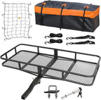 WEIZE Folding Hitch Mount Cargo Carrier Basket 60" x 20" x 6" with Waterproof Bag, Net, Strap, 2-Inch Folding Shank, 500 lbs Capacity Hitch Rack, Steel Construction