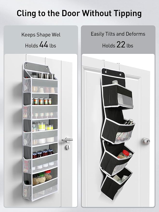Yecaye 2 Pc Over The Door Organizer with 5 Bins 10 Side Pockets, 44lbs Load Hanging Bathroom and Bedroom Organizer, Behind Th