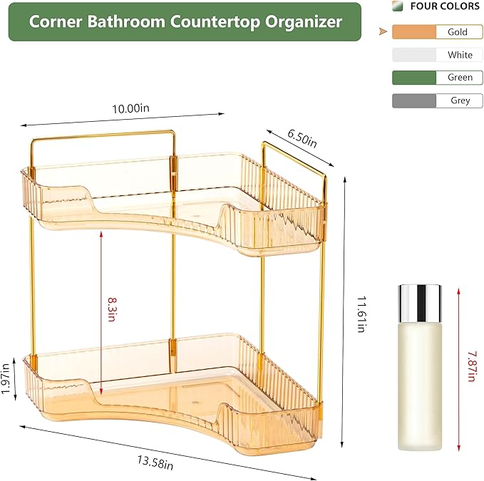 Corner Bathroom Counter Organizer Bathroom Countertop Shelf Makeup Organizer for Vanity Perfume Tray for Corner Storage (2 Ti