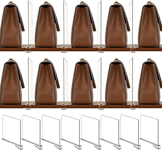 8 Pack Shelf Divider for Closet Acrylic, Clear Purse Organizer for Closet Perfect for Sweater, Shirts, Handbags in Bedroom an