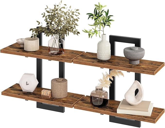 HOOBRO Floating Shelves, 15 Inch Wall Shelf Set of 2, Wall Mounted Storage Shelves 2-Tier, Hanging Bathroom Shelves, for Livi