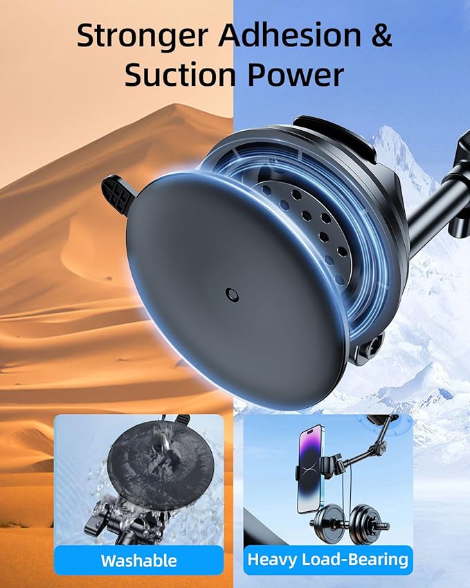 Car Phone Holder for Windshield Window Video Recording Vlogging Filming, Multi-Angle Adjustable & Rotatable & No Swiveling Car Phone Mount for 4.7"-6.9" iPhone 16 15 14 Samsung S25 Ultra