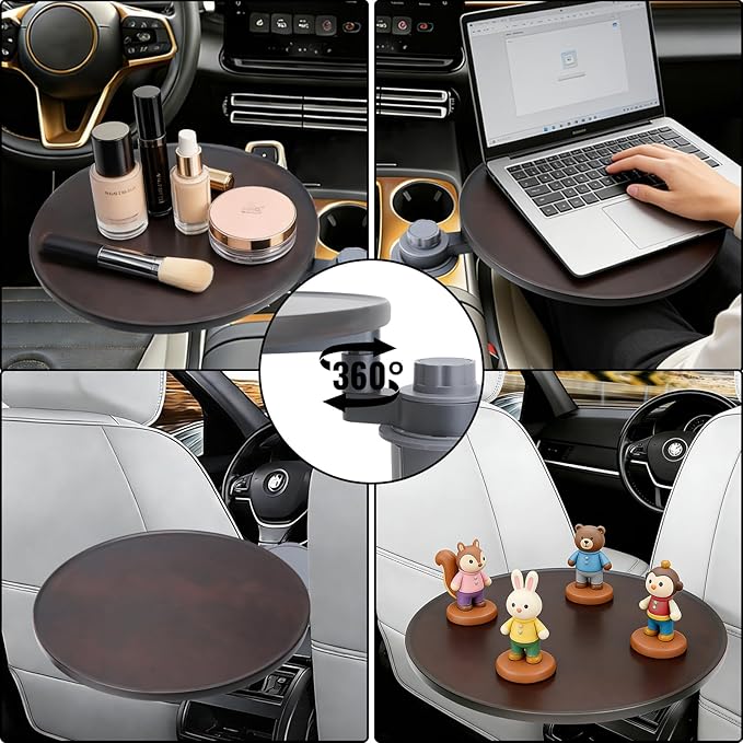 Wood Car Tray & Car Desk for Laptop, Compatible with Tesla Model Y/3/S, Ford F150/Explorer/Maverick & Most Vehicles, 360° Rotation, Waterproof, Car Food Tray, Car Accessories for Women & Men