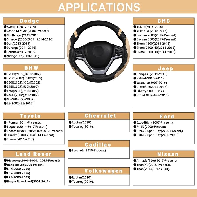Cxtiy Pickup Truck Steering Wheel Cover – Sporty Fahsion Non-Slip Premium Leather Universal 15.5-16 Inch Steering Wheel Grip 
