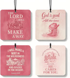 Pink Western Christian Square Citrus Car Air Freshener 4 Pcs, Southwestern Desert Cowgirl Religious Hanging Air Freshener for