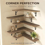 Corner Floating Shelves Wall Mounted Set of 5, Rustic Wood Corner Shelves for Bedroom Living Room Bathroom Kitchen Storage an