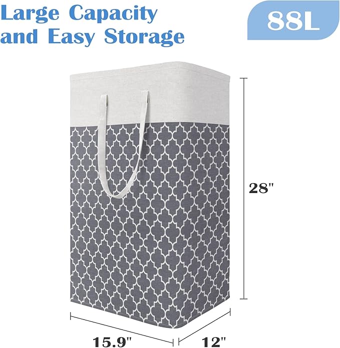 BlissTotes 3-Pack Laundry Basket, Freestanding＆Waterproof Laundry Hamper, Collapsible Tall Clothes Hamper with Easy Carry Han