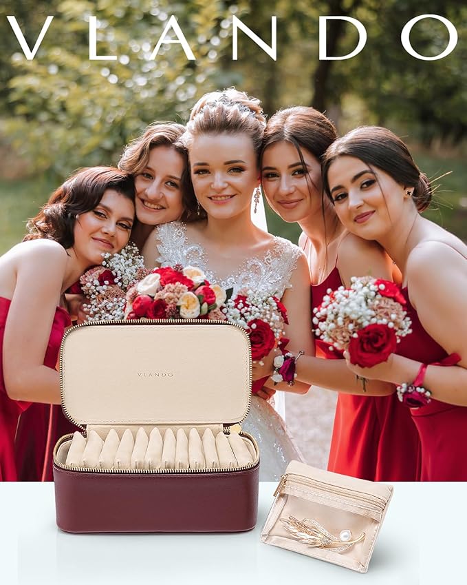 Vlando Jewelry Box with 12 Velvet Jewelry Bags Travel Jewelry Case for Girls Jewelry Organizers Necklace Rings Earrings Stora