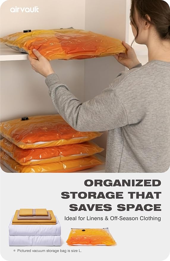 AirVault Vacuum Storage Bags for Travel & Home - Space Saver Compression Packing Bags Set for Clothes, Blankets & Seasonal St