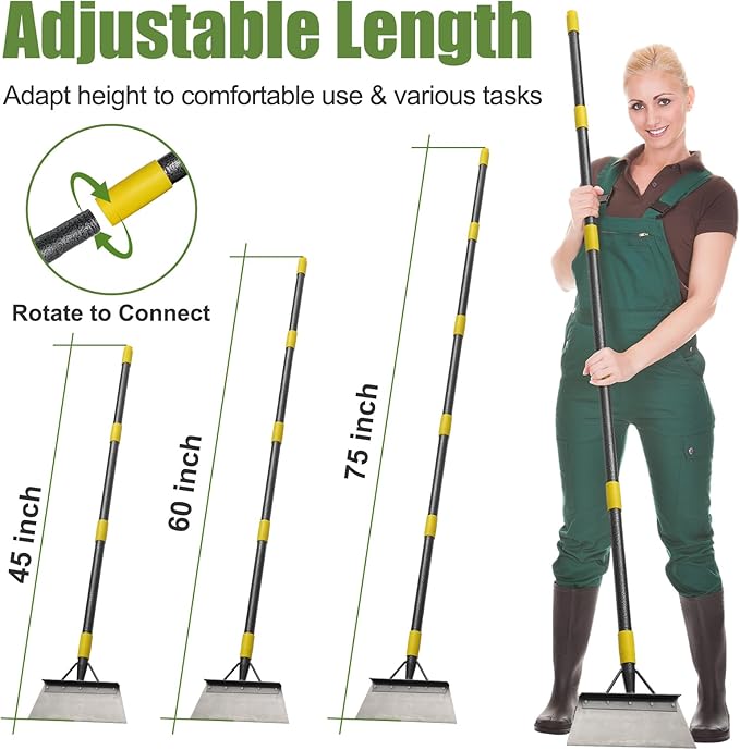 Garden Flat Shovel Scraper: 60" Metal Snow Ice Scraper, Adjustable Handle, Multifunctional Floor Scraper for Weed Cleaning Edging Trenching & Removing Snow Ice Dirty Moss