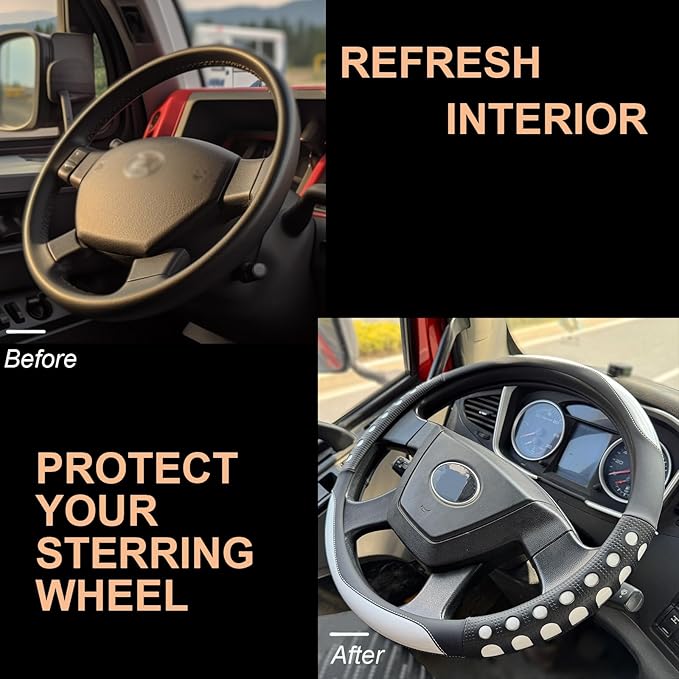 PINCTROT XL Size 17.5-18 in Race Grip Steering Wheel Cover for Semi Truck, Fits RV, Big Rig Trucker, 18 Wheeler and Classic Cars, Anti-Slip Silicone Perforated Design 17.5-18 Inch (Racing White)
