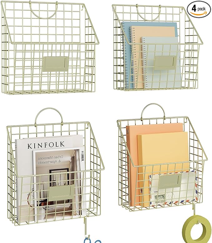 Yuzehuaza Wall File Organizer Mesh Hanging Wall Files Holder,Magazine Rack and Mail Basket with Hooks, Office Wall Organizer 