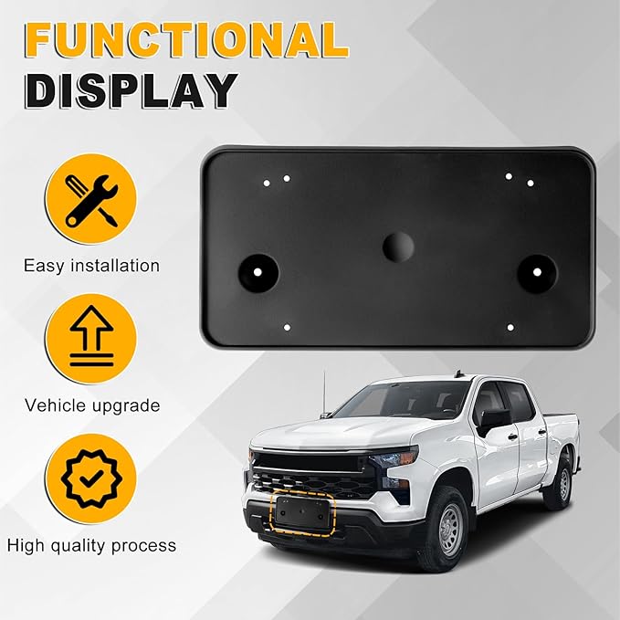 Front Bumper License Plate Frame Bracket Compatible with Chevrolet Chevy Silverado 1500 2022 2023 2024 2025, Black License Fr