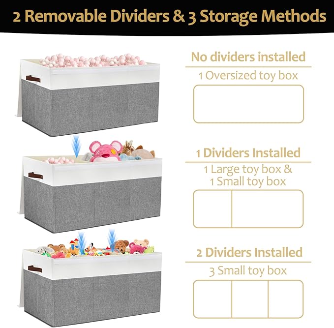 Gowee Extra Large Toy Storage Box with Lid, Sturdy Toys Storage Chest Bin Organizer Basket with Dividers for Kids, Boys, Girl