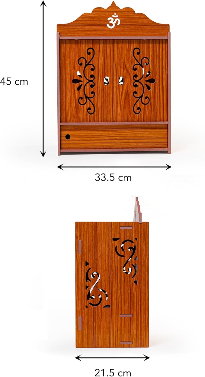 Wooden Wall Mounted Hanging Table top Temple Pooja Mandir God Stand Shelf for Storage and Idols Decoration for Home Office an