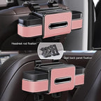 Multifunctional Car Seat Back Organizer Box with Drink Cup Holder, Makeup Mirror, Tissue Box& Hooks for Car Seat Back, New Upgrade Car Headrest Backseat Organizer Suitability for Wife, Girlfriend